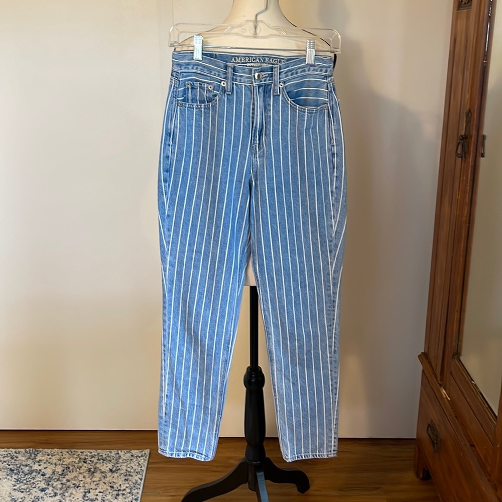 American Eagle Outfitters Size 00 Regular Striped Denim Mom Jeans